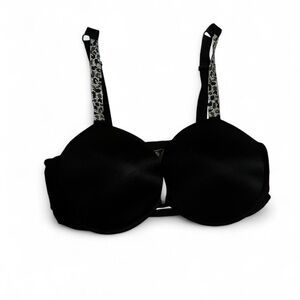 Victoria's Secret Black Push-Up Bra with Rhinestone-Embellished Straps